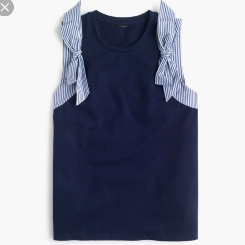 J.crew Navy Tank with Blue & White striped bows XS